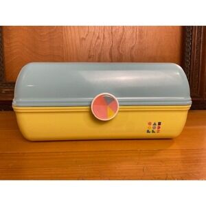 Vintage Caboodles Makeup Organizer Case Blue Yellow Two Tone Mirror 90s Retro